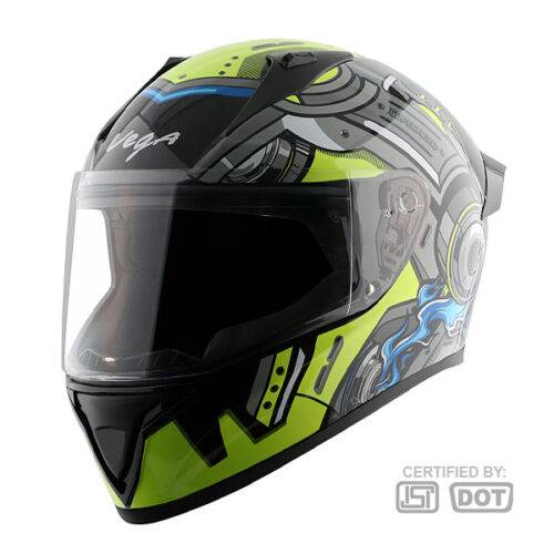 Vega Superhero Green Black DOT Certified Full Face Helmet