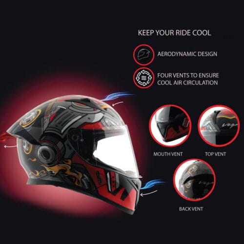 Vega Superhero RED Black DOT Certified Full Face Helmet - Image 2
